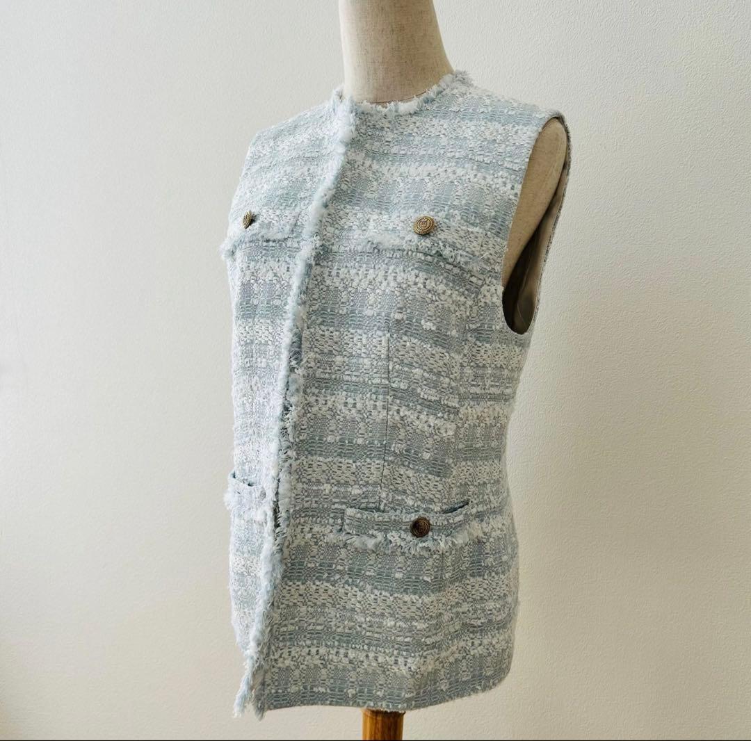 美品　エポカ　ツィード　ジレ　ベスト　サイズ40 ブルー系　三陽商会
