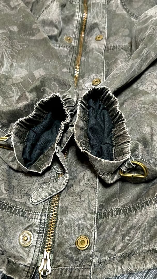 Mizra 鳳凰プリント 総柄 ギミックフーディ L