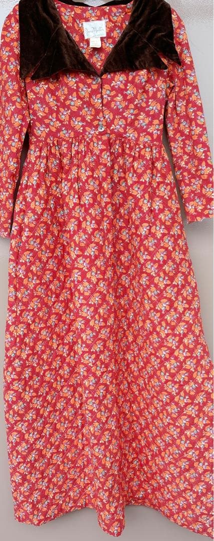 70s70年代ILGWUキルティングドレスワンピースヴィンテージ花柄ベロア