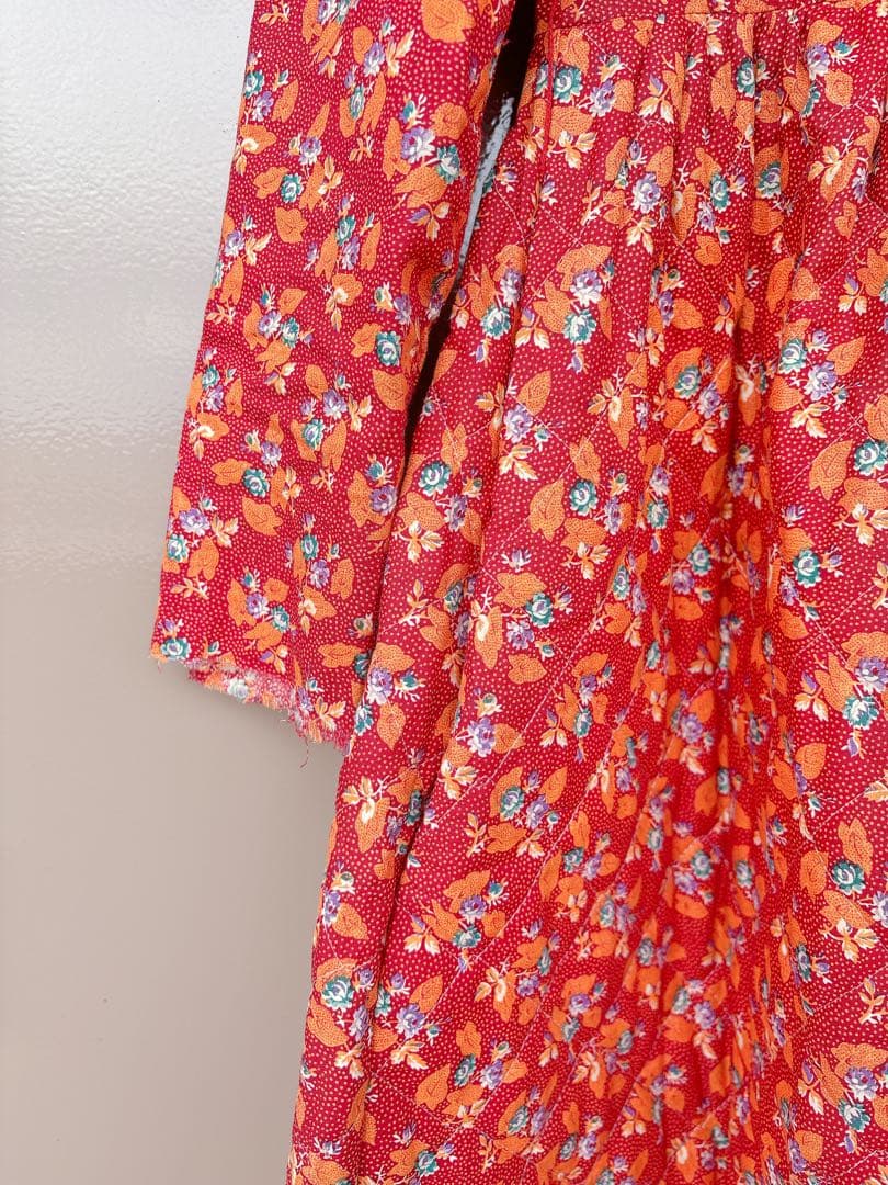 70s70年代ILGWUキルティングドレスワンピースヴィンテージ花柄ベロア