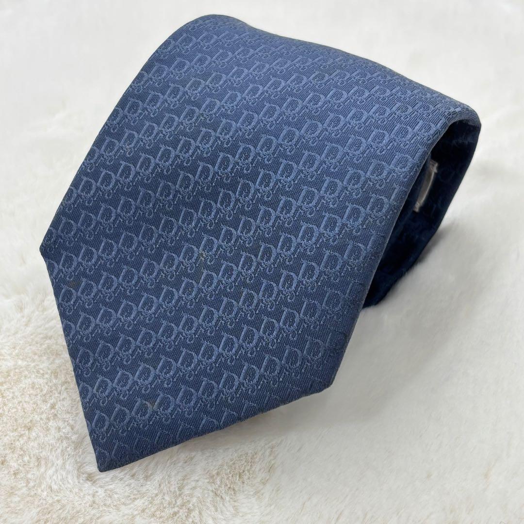美品　クリスチャン ディオール ムッシ　ネクタイ　トロッター　ブルー　シルク