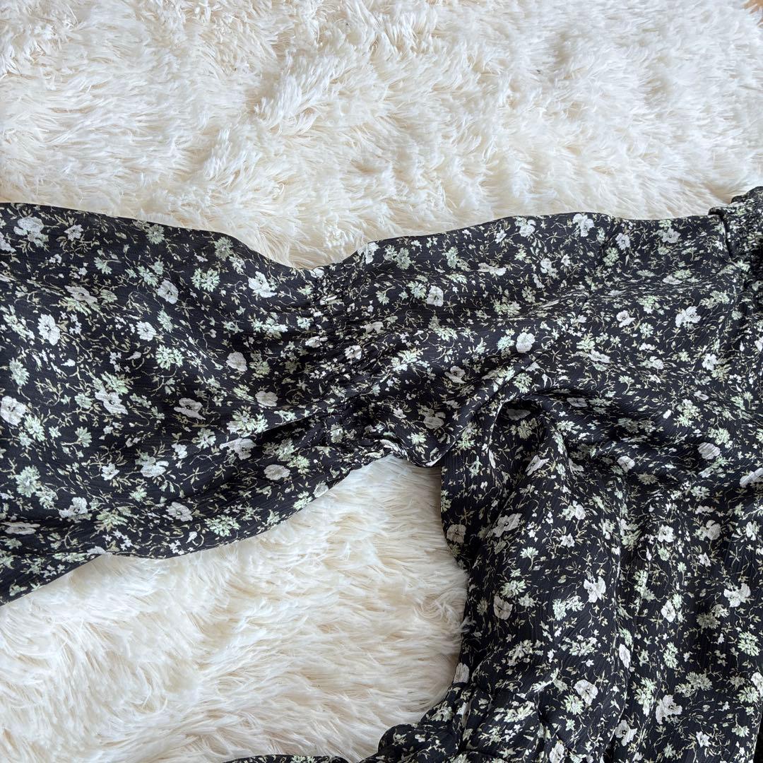 LANVIN en Bleu 小花柄 ティアードワンピース フリル ハイネック