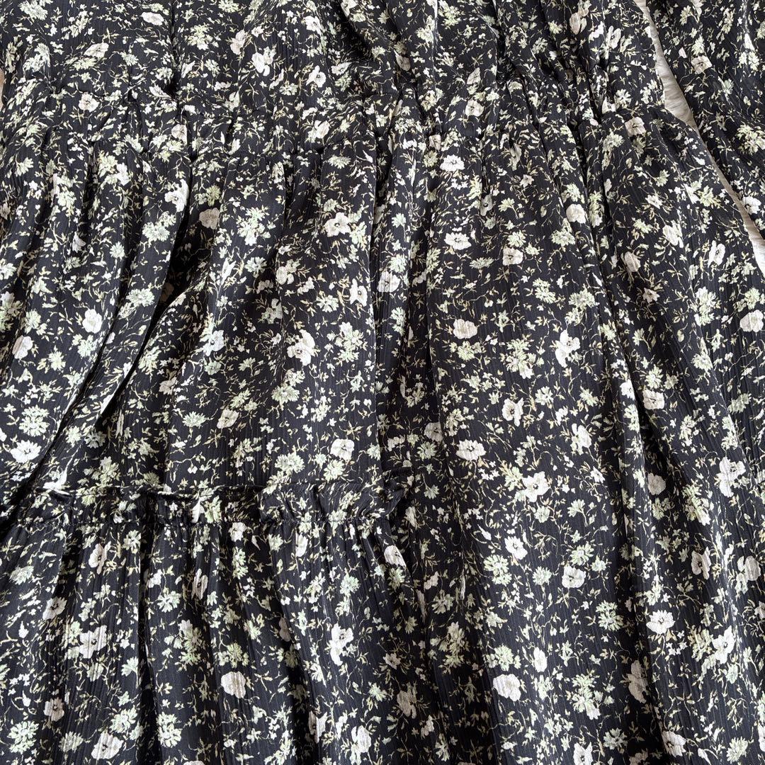 LANVIN en Bleu 小花柄 ティアードワンピース フリル ハイネック