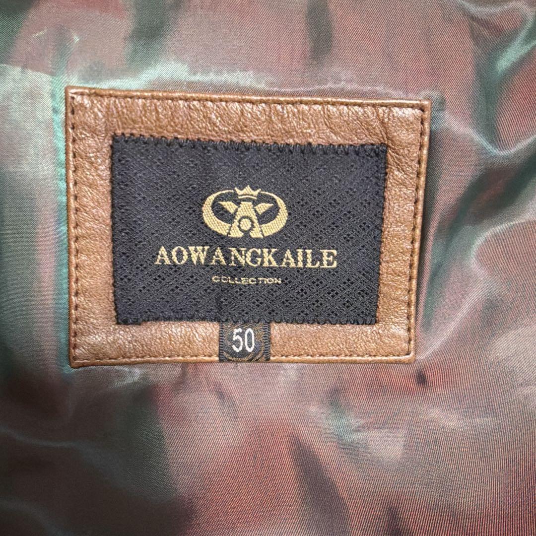 【羊革100%】AOWANGKAILE レザーパーカー 裏地玉虫色 50