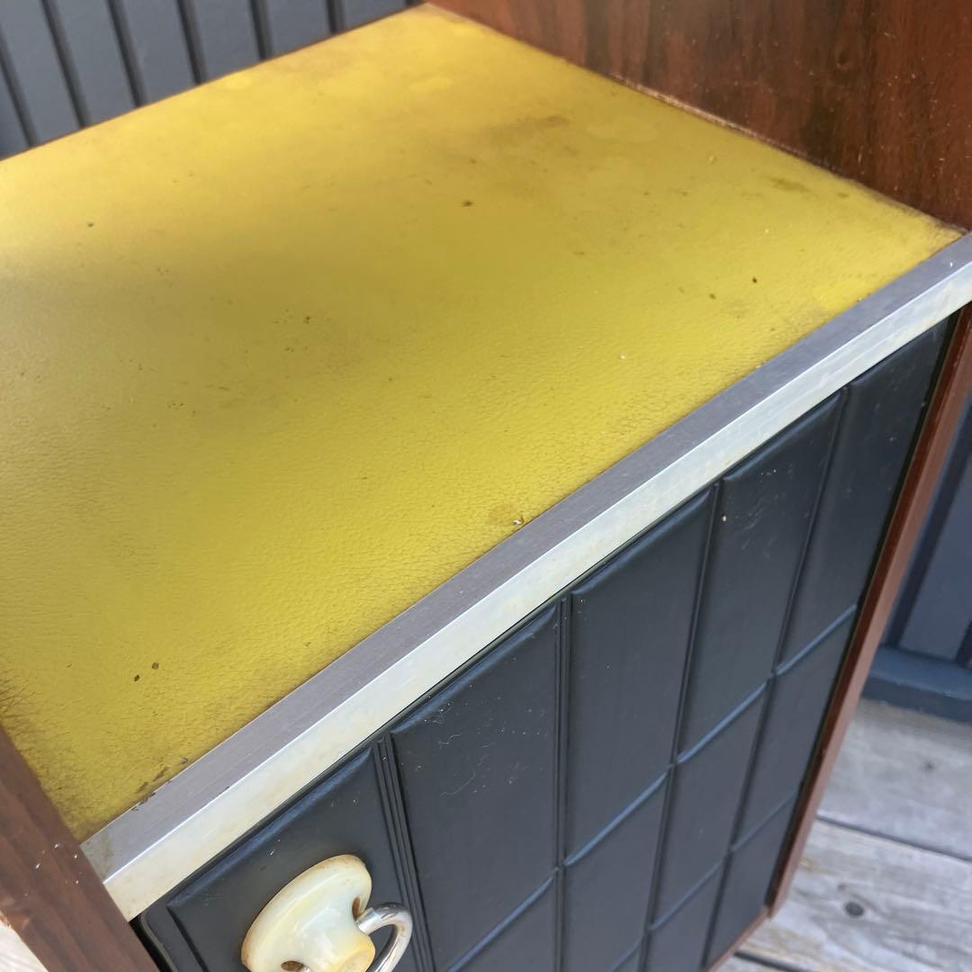 昭和レトロ 木製コンソールテーブル コールキャビネット レザー張り 電話台