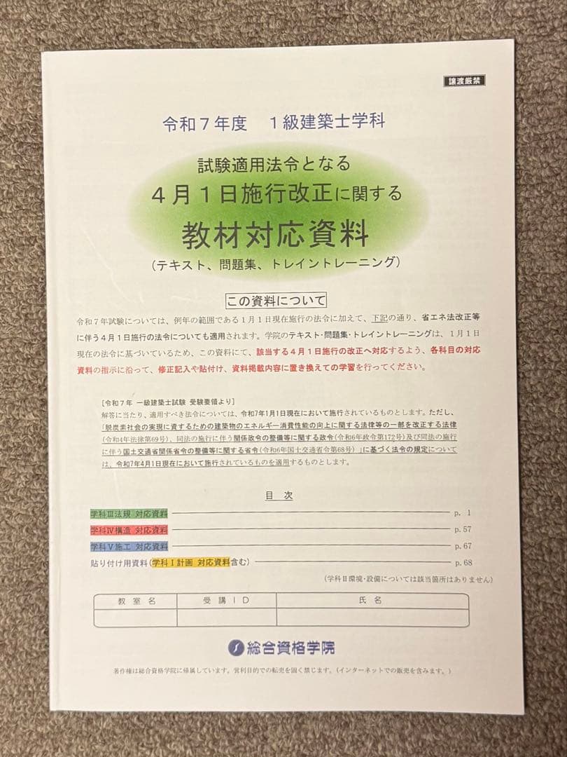 令和7年 1級建築士 総合資格テキスト　問題集　コンパクト作品集等