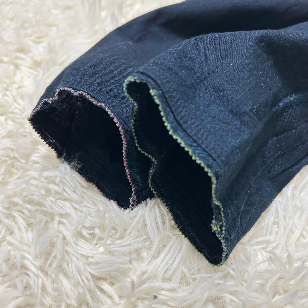 パラスパレス　ロングフレアワンピース　インディゴ　手洗可　七分袖　綿100%