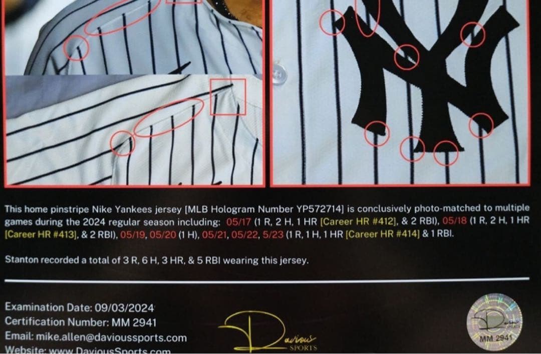 ジャンカルロ・スタントン 412〜414HR時 実使用ジャージ・ユニフォーム