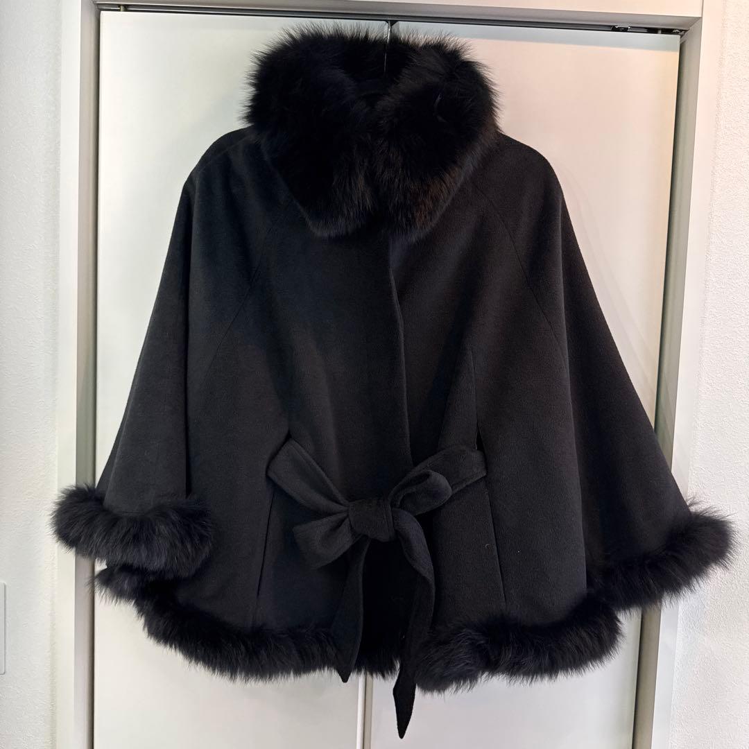 セシルマクビー　CECIL McBEE ポンチョ　コート　ケープ　リボン　ファー