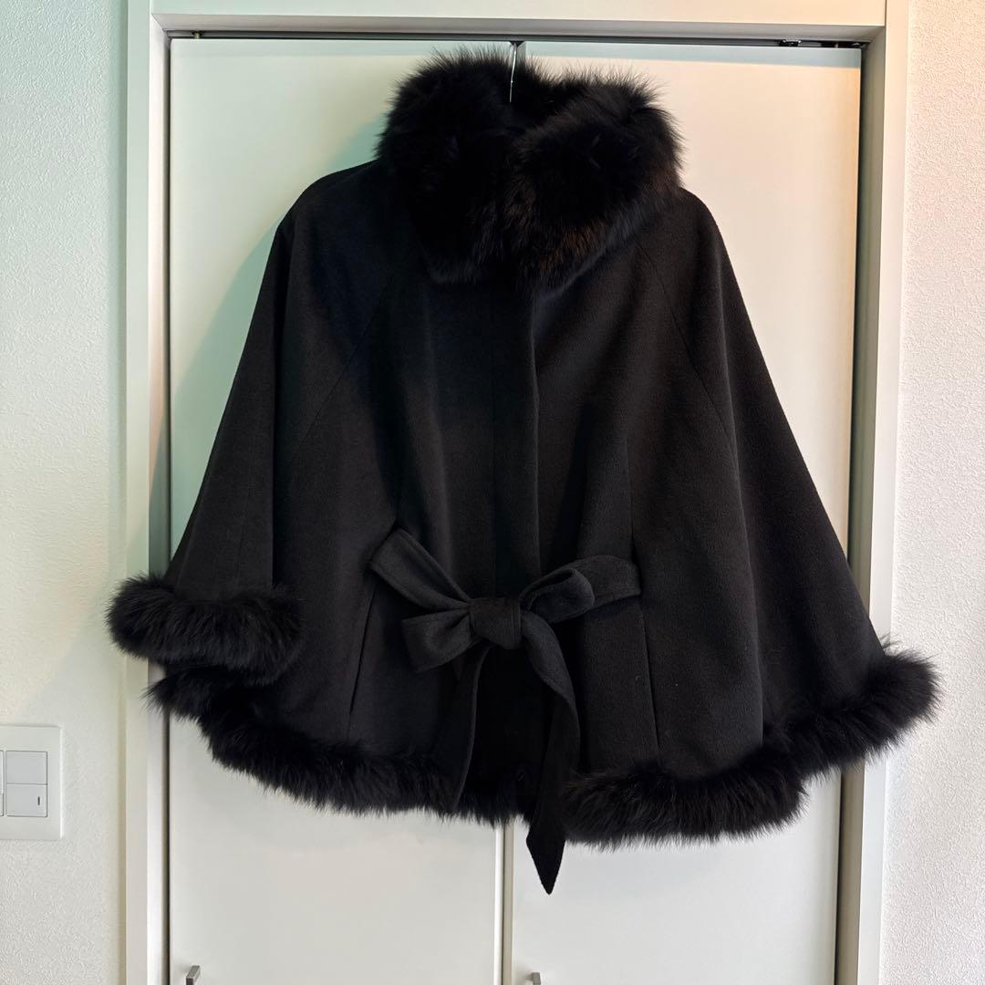 セシルマクビー　CECIL McBEE ポンチョ　コート　ケープ　リボン　ファー