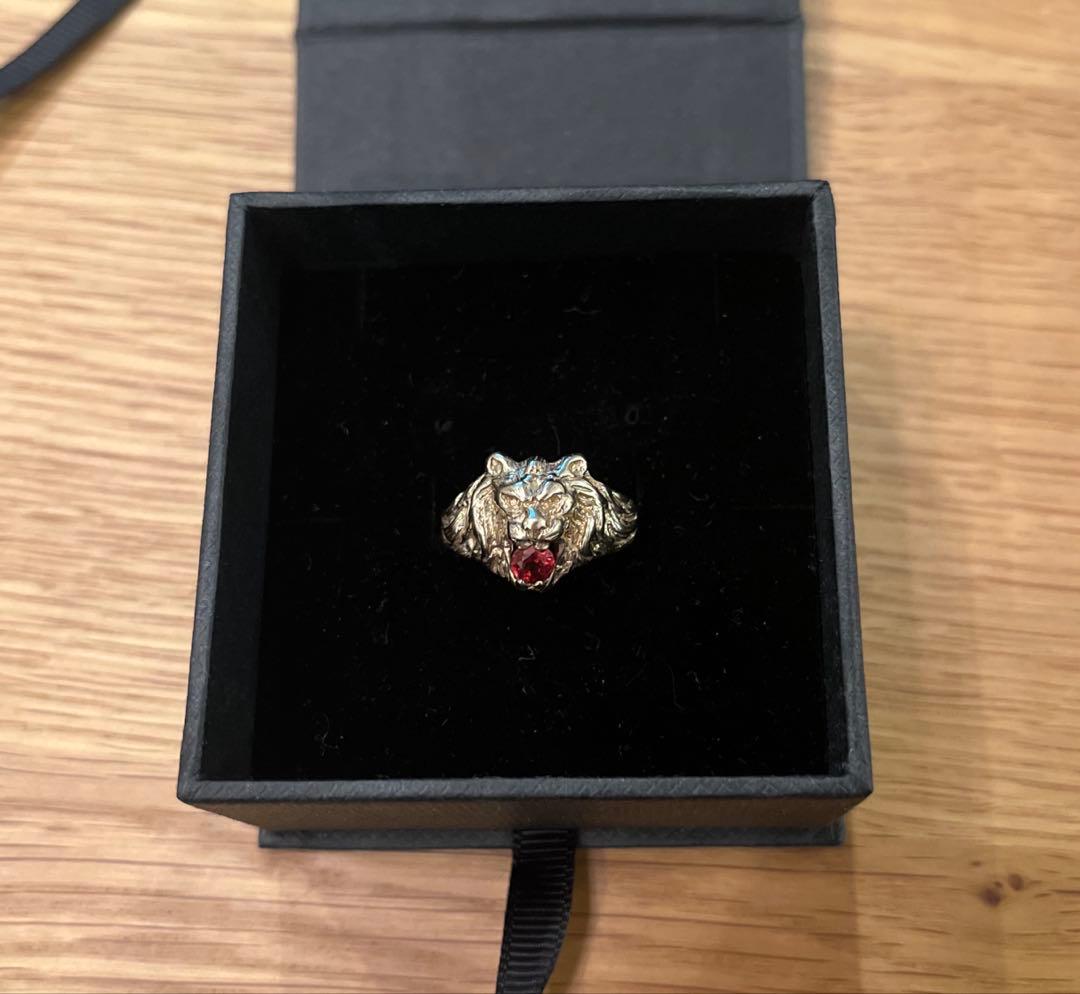 英国 バーミンガムホールマーク 9CTゴールド ガーネット ライオンリング