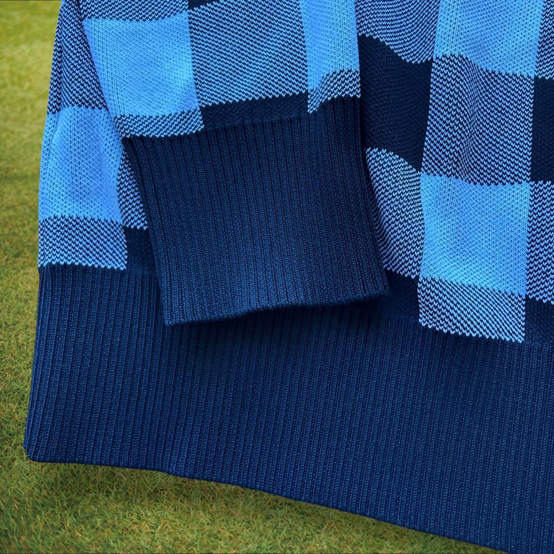 美品　パーリーゲイツ　ニット　黒　白　M〜L相当　チェック　セーター　4