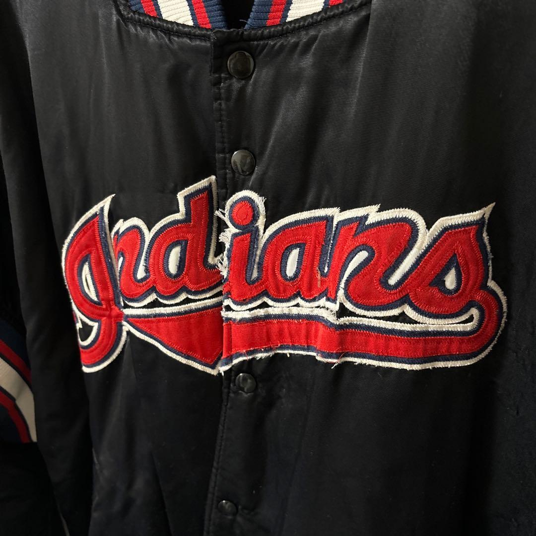 古着　ブルゾン　スターター スタジャン MLB インディアンス ブラック　XL