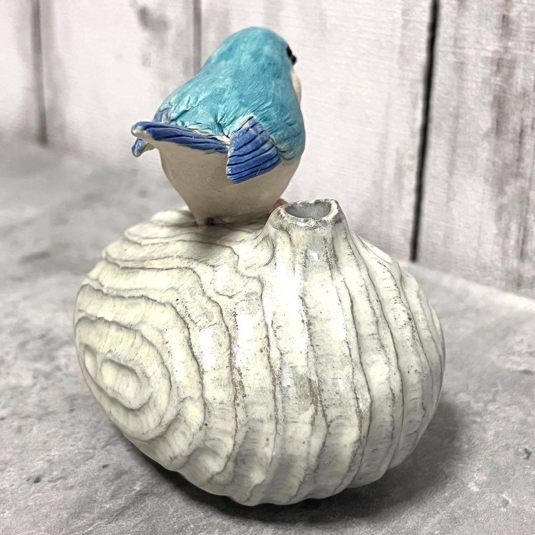 小鳥の一輪挿し　花瓶　ゆとり炉　青い鳥