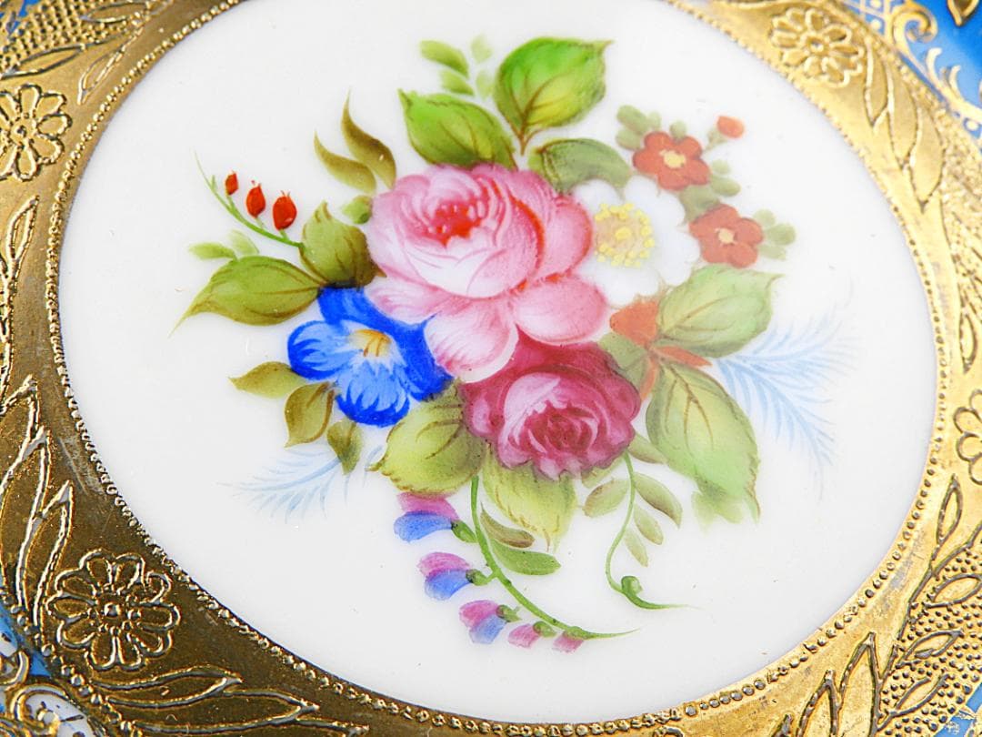 オールドノリタケ 金彩 ターコイズ 薔薇 カップ トリオ