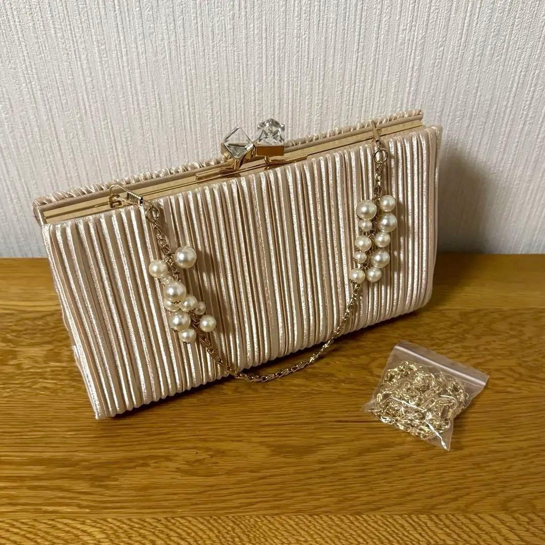 LAISSE PASSE ストーン付きプリーツバッグ　2WAY ベージュ