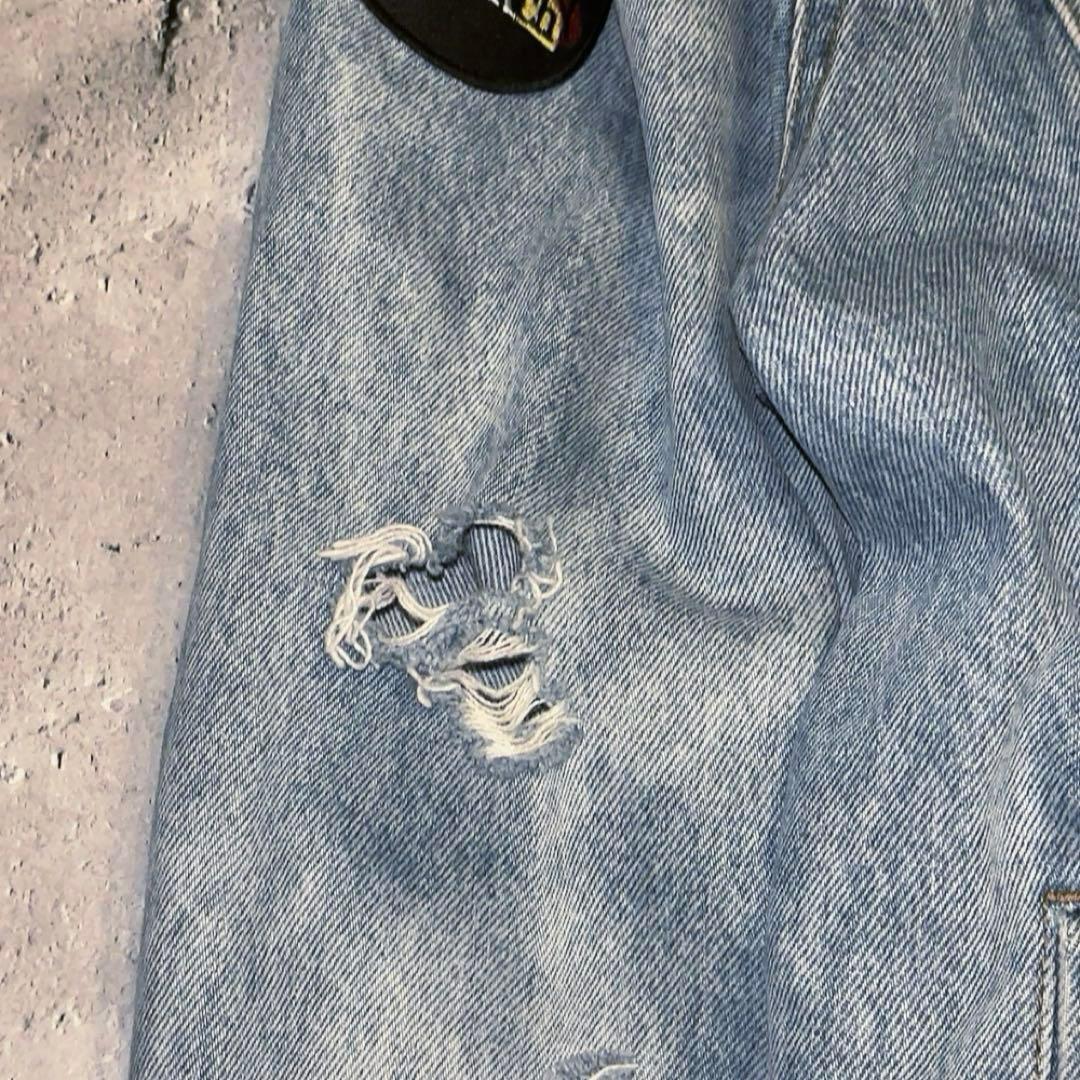 90s Y2K vintageスカル 炎 デニムジャケット ワッペン アメカジ