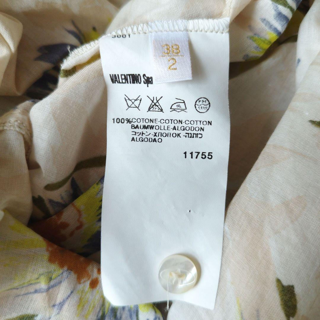 美品✨ヴァレンティノ　ノースリーブシャツワンピース　花柄　ウエストリボン　38