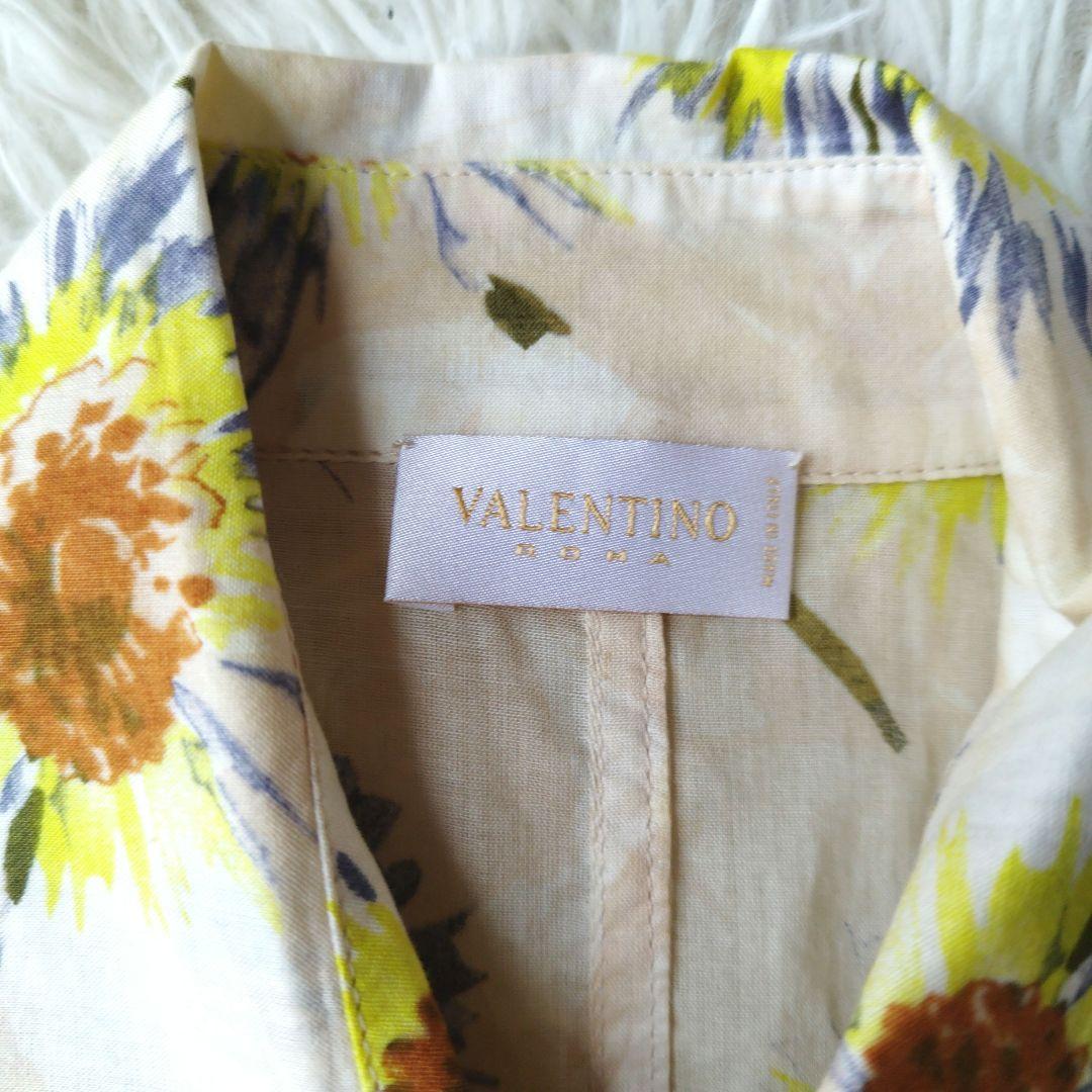 美品✨ヴァレンティノ　ノースリーブシャツワンピース　花柄　ウエストリボン　38