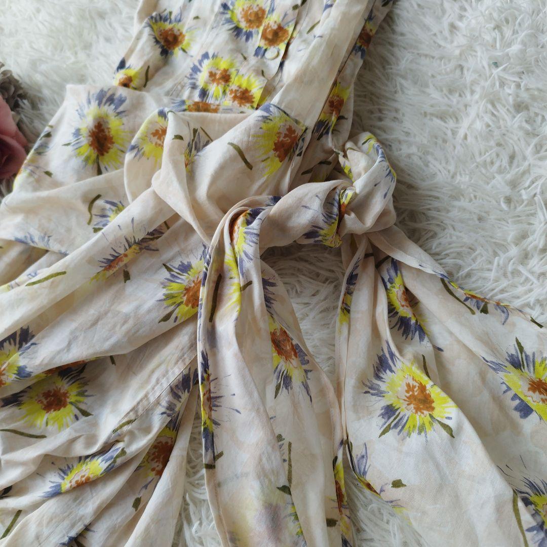 美品✨ヴァレンティノ　ノースリーブシャツワンピース　花柄　ウエストリボン　38