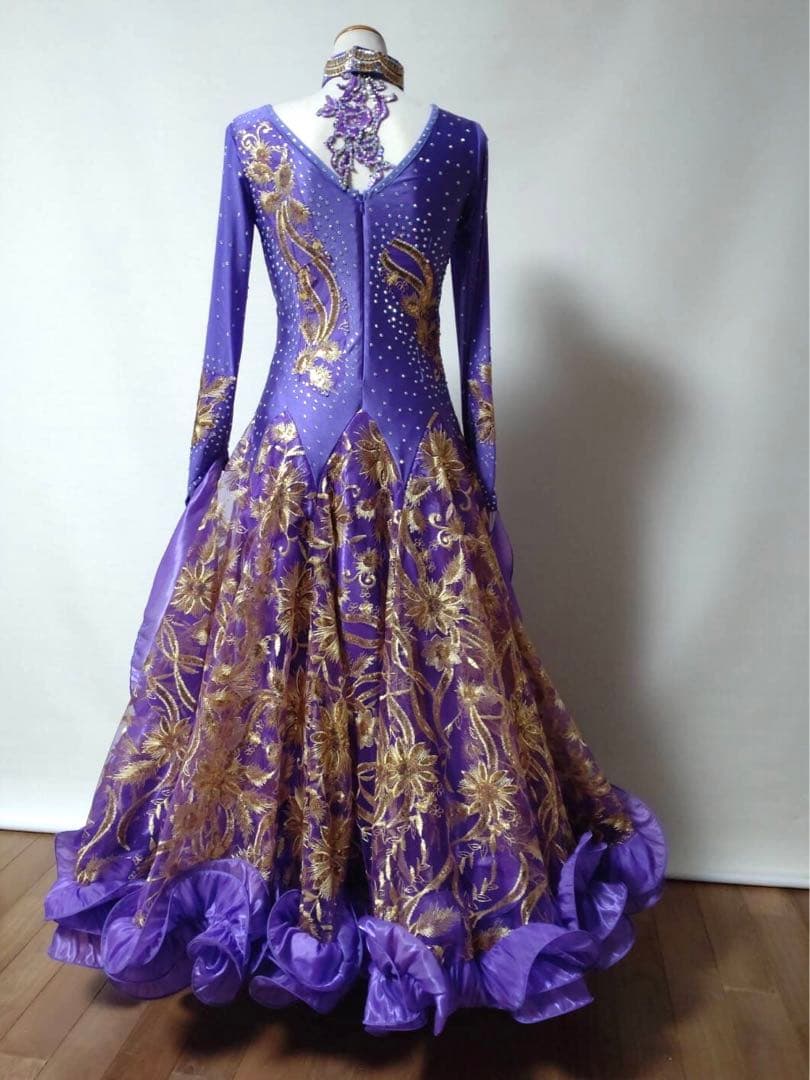 紫の社交ダンスドレスS 衣装　カラオケ