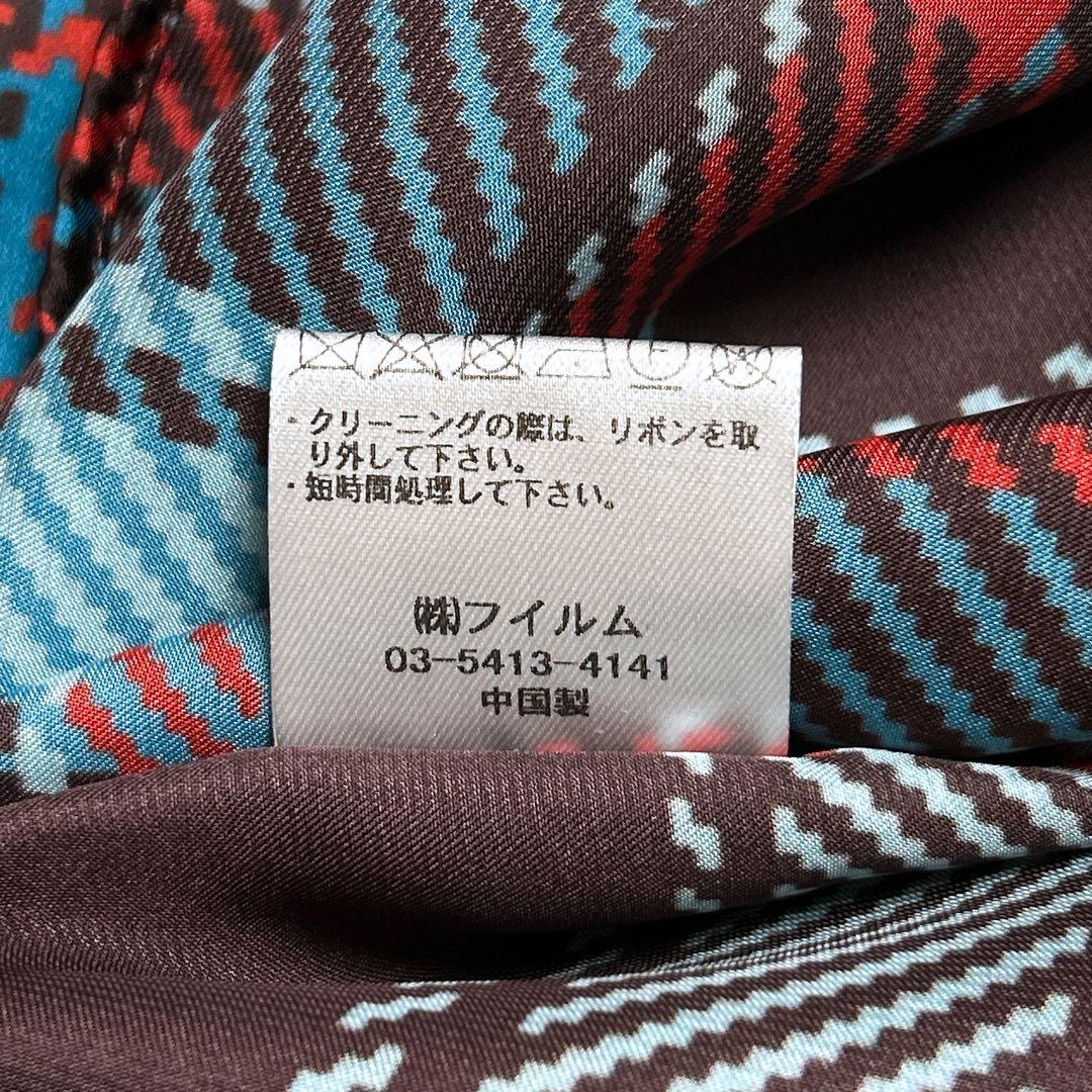 タグ付き/ソブ　ボウタイフリルシャツ　チェック　総柄　光沢　ブルー系　38