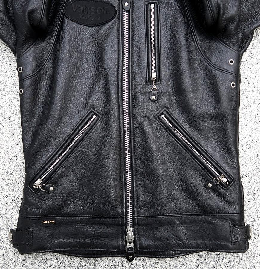極美品 XS シボ革 VANSON シングルライダース ジャケット 黒