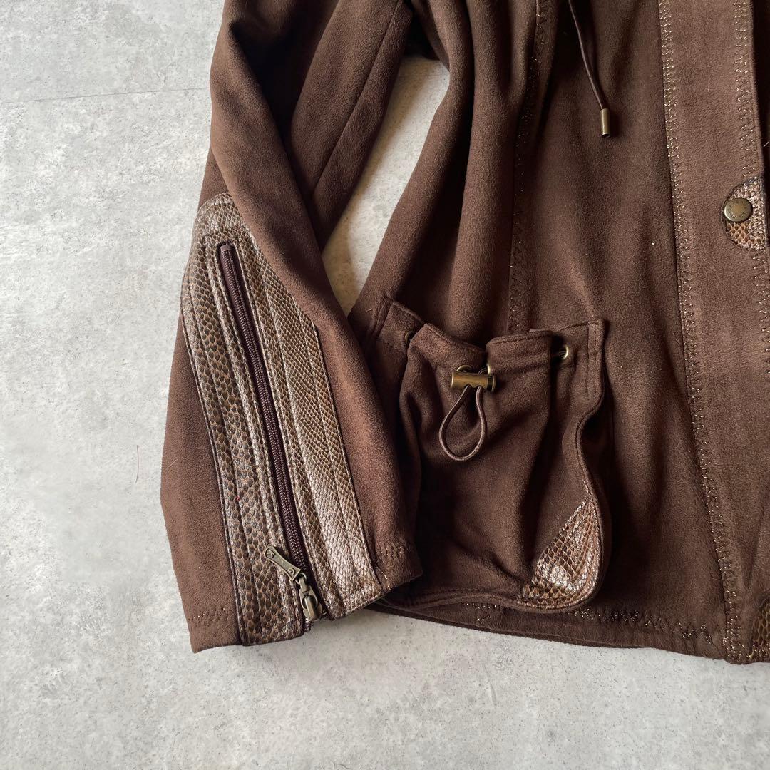 archive ジップパーカー フェイクスエード ギミック 短丈 Y2K ギャル