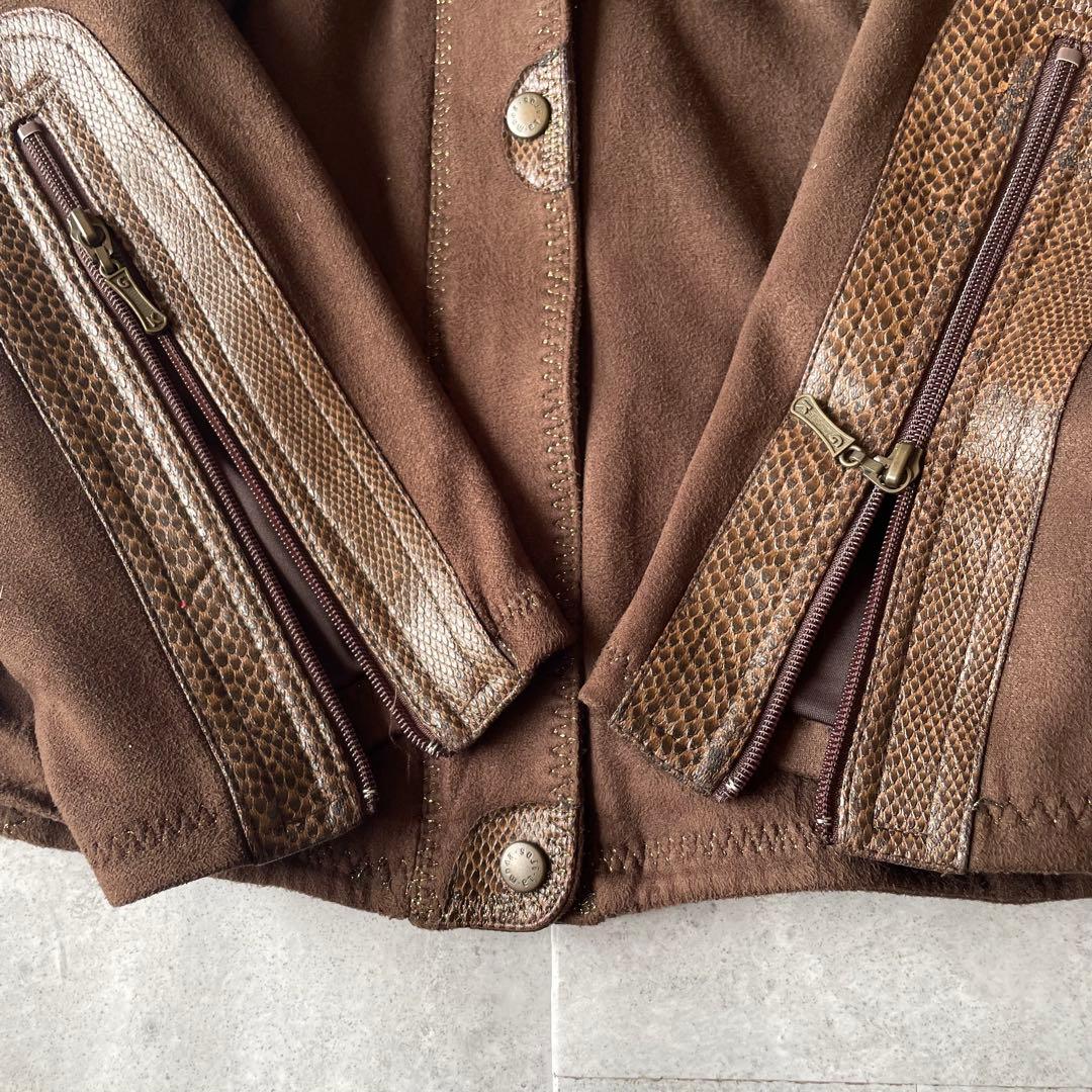 archive ジップパーカー フェイクスエード ギミック 短丈 Y2K ギャル