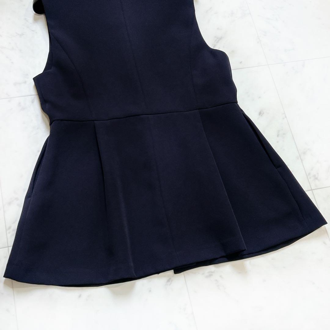 美品 25SS クチュールブローチ ダブルクロスペプラムジレ ハレの日 ネイビー