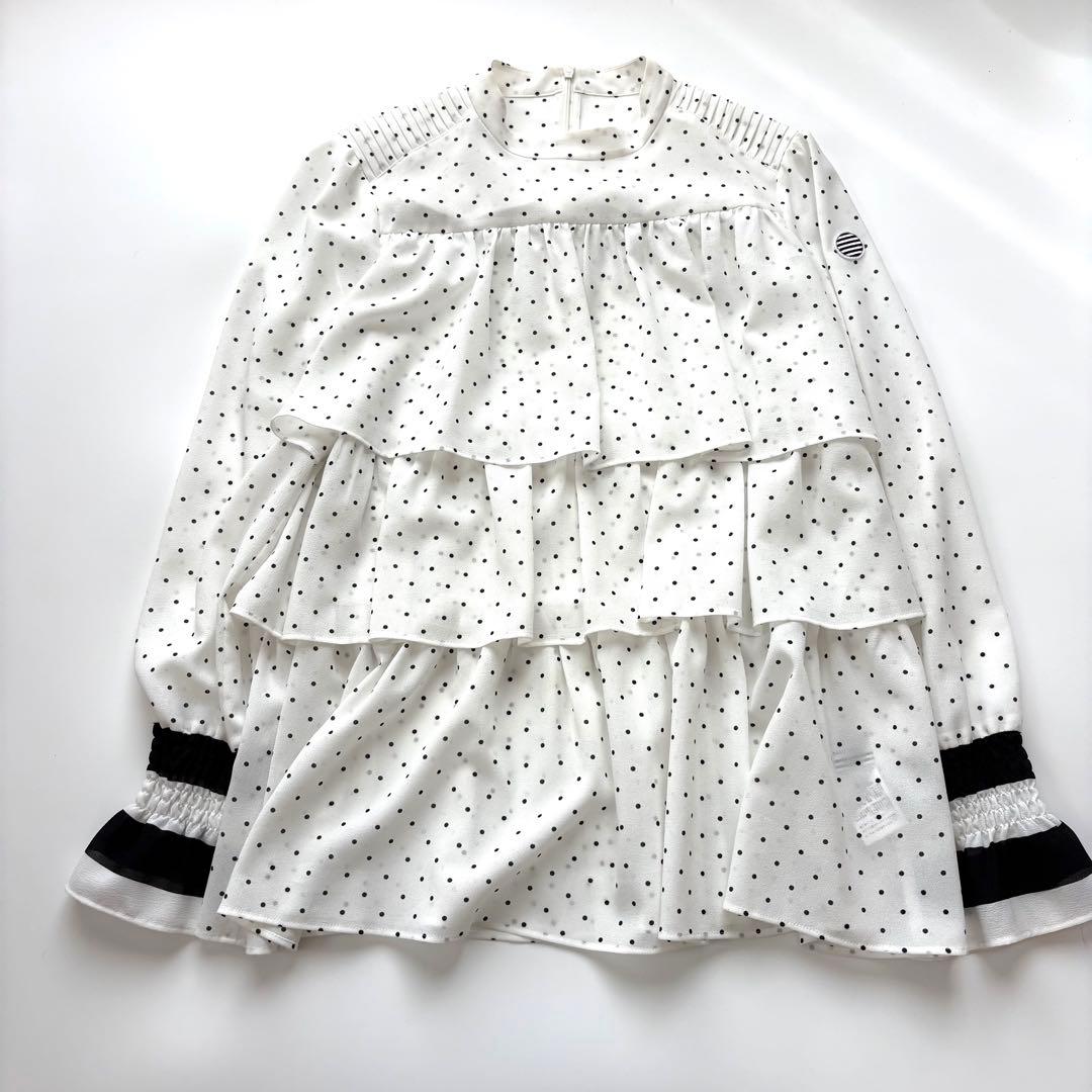 【美品】ボーダーズアットバルコニー　ドットブラウス　フリル　ティアード　長袖