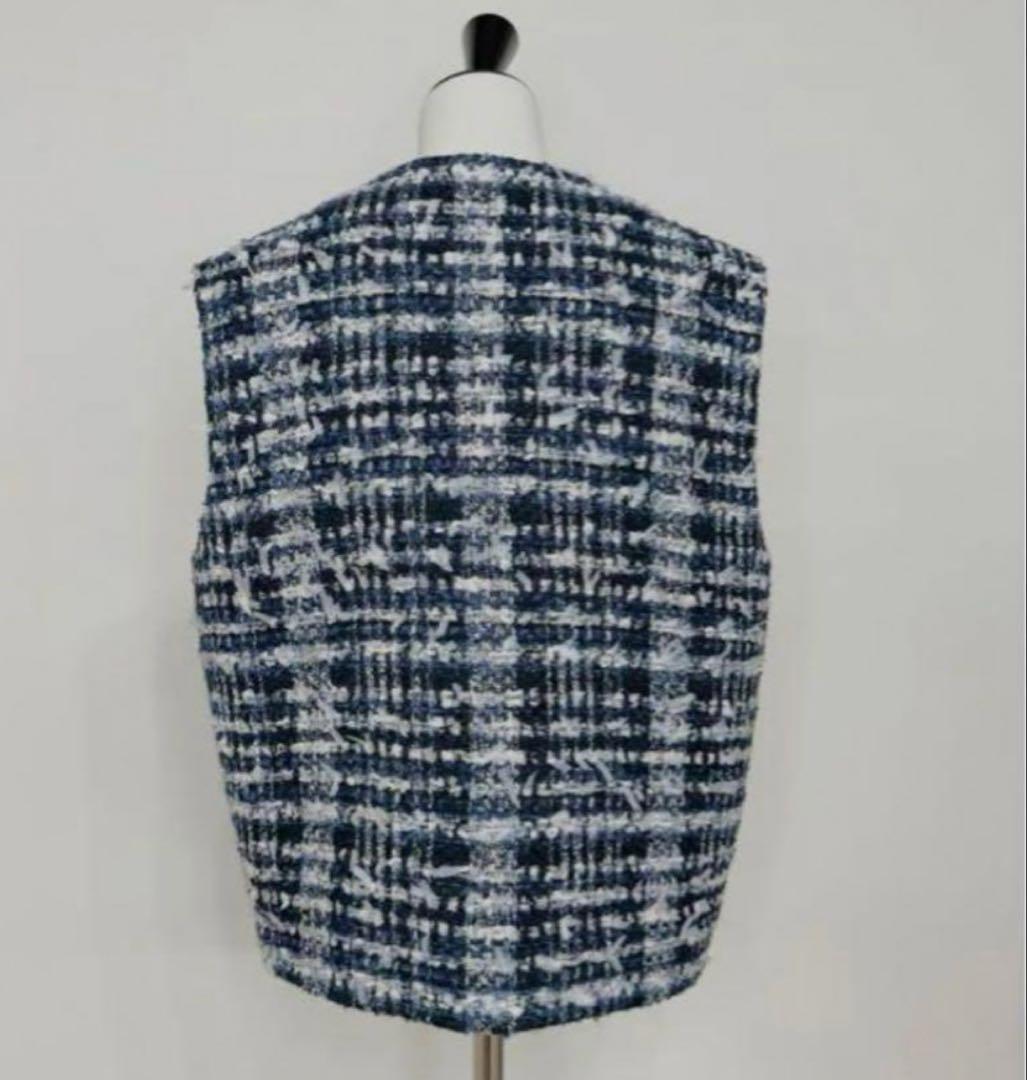 OHGA ツイードベスト　ネイビー　ジレTWEED VEST