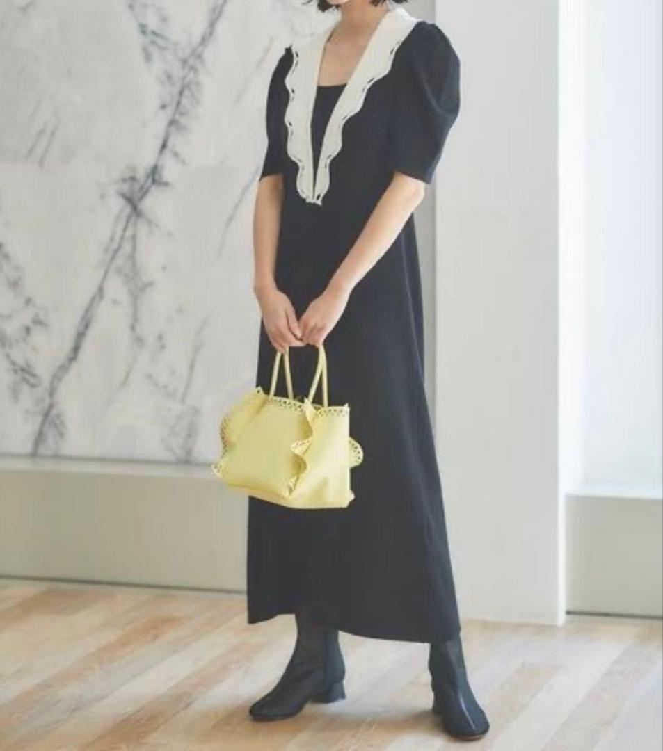 セルフォード　 22年モデル　ロングワンピース ニット パフスリーブ　白　38