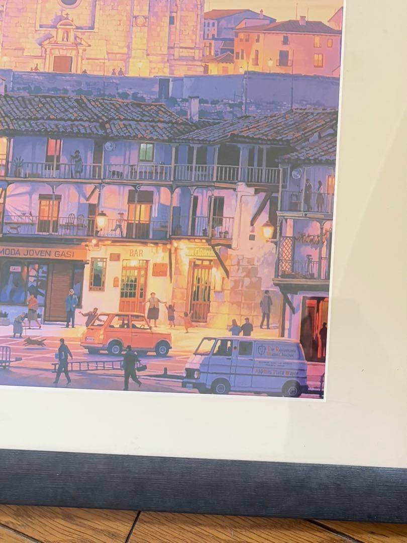 笹倉鉄平　マヨール広場　アートポスター　額装　HIBELL ART 45×100