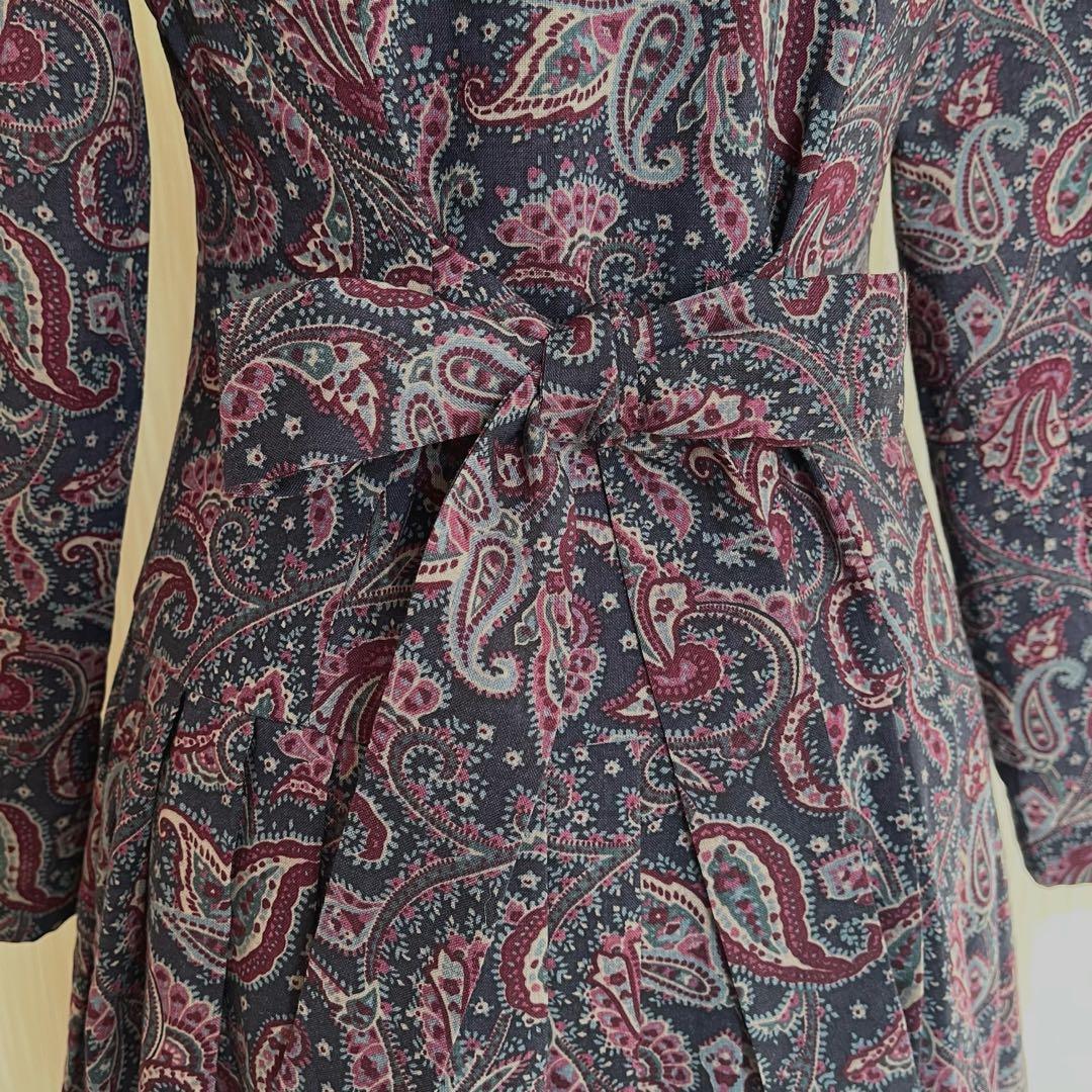 ローラアシュレイ　レース襟　ペイズリー柄　ロングワンピース