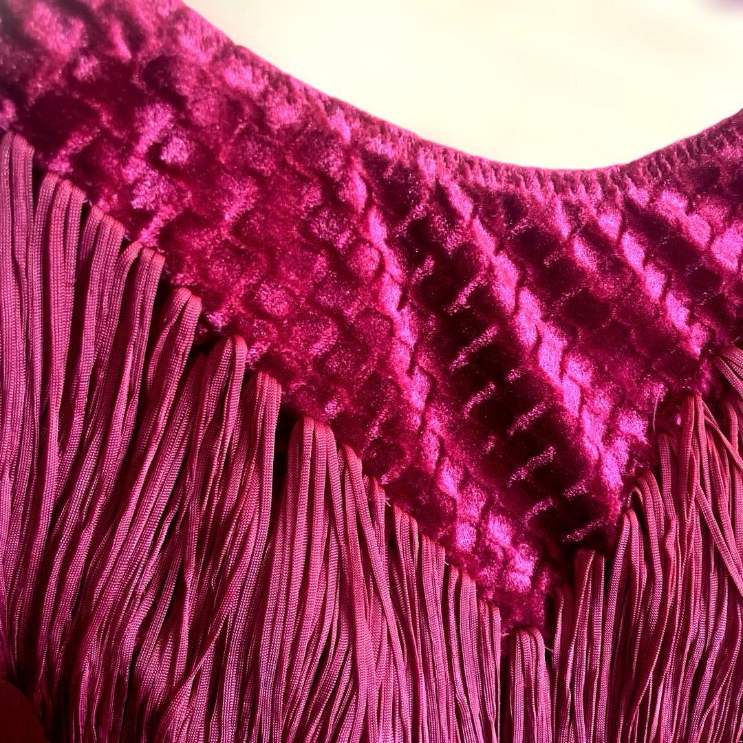 gentil フリンジ×ベロア　ラテンワンピース