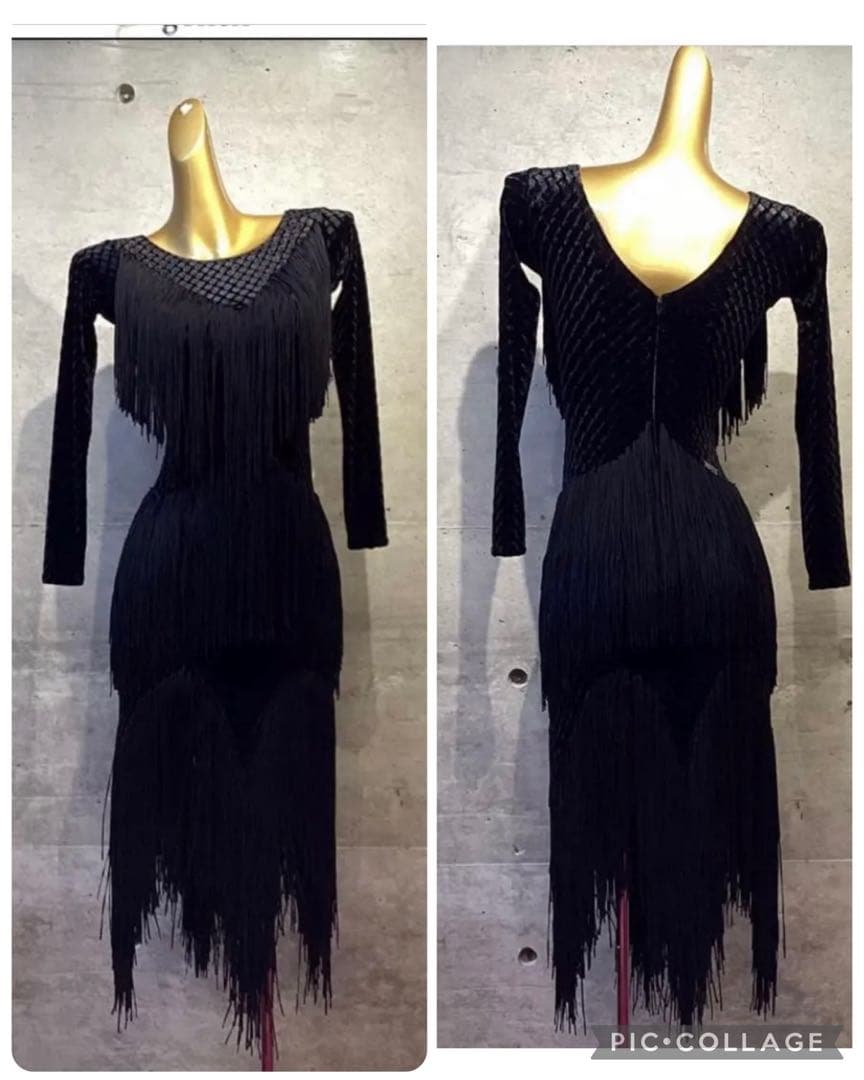 gentil フリンジ×ベロア　ラテンワンピース