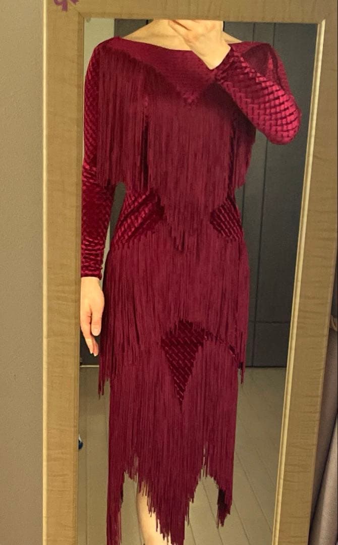 gentil フリンジ×ベロア　ラテンワンピース