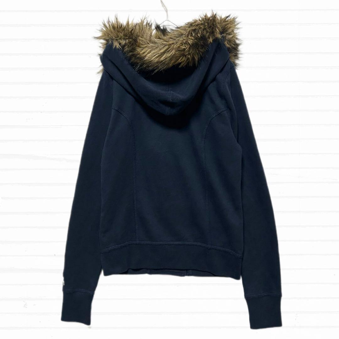 アバクロンビー&フィッチ　アバクロ　パーカー　ファー　ダブルボタン　紺　【M】