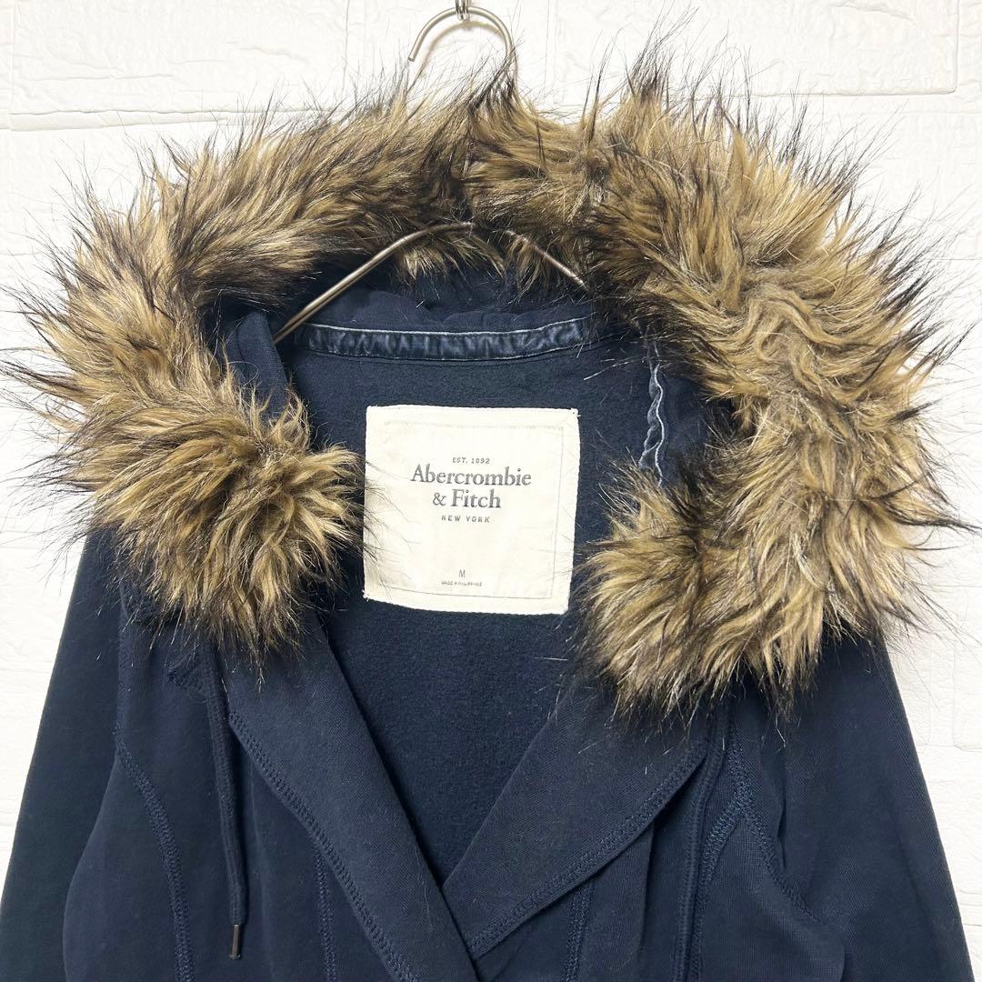 アバクロンビー&フィッチ　アバクロ　パーカー　ファー　ダブルボタン　紺　【M】