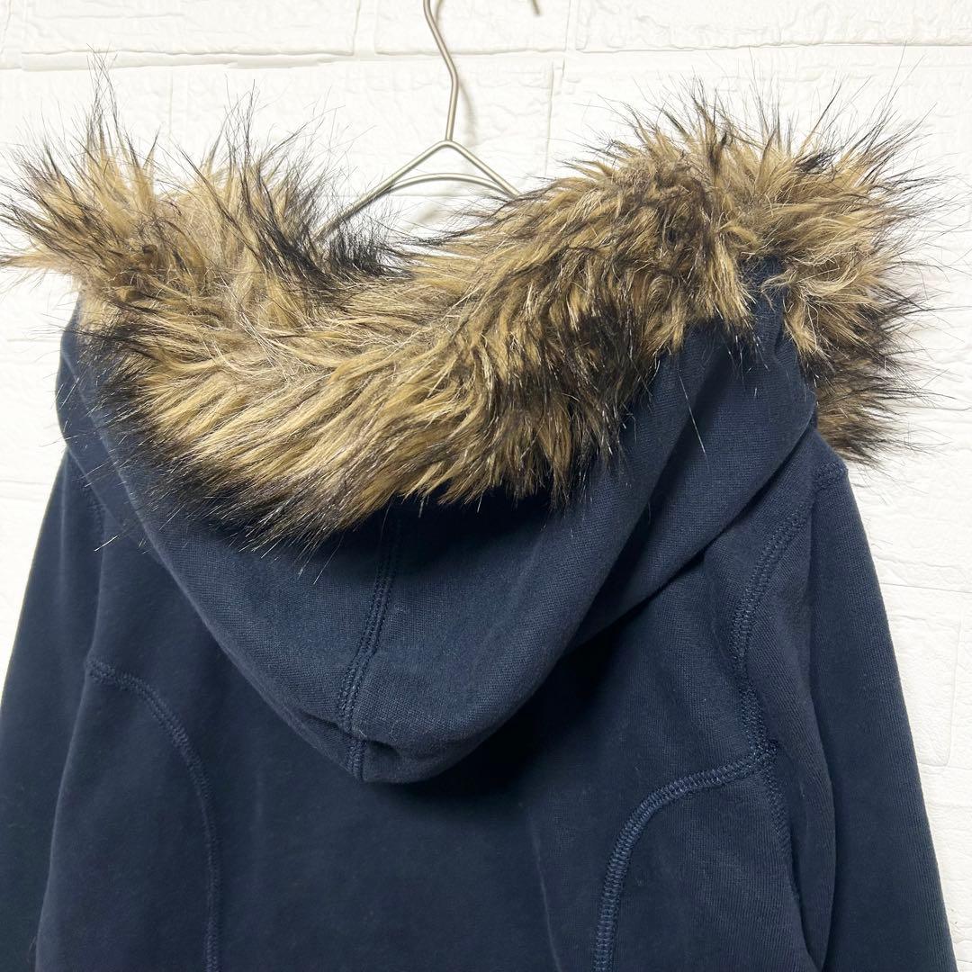 アバクロンビー&フィッチ　アバクロ　パーカー　ファー　ダブルボタン　紺　【M】