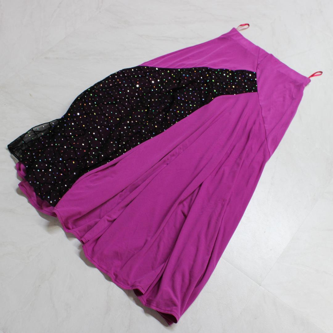 【社交ダンス衣装】上下セット トップス スカート 黒 紫 ブラック パープル