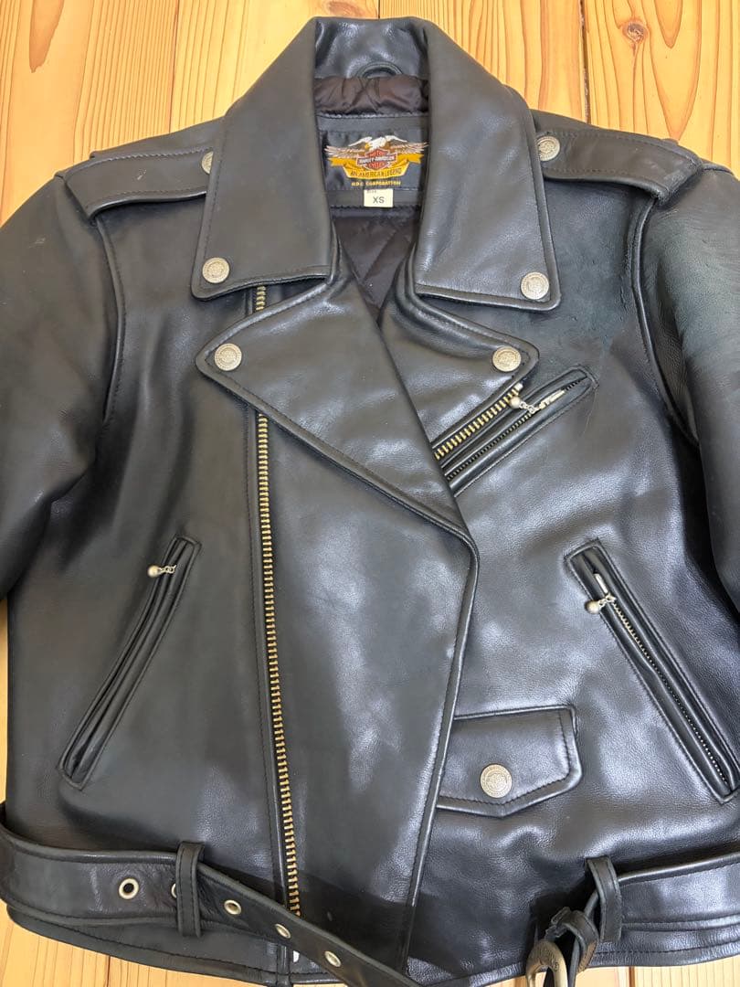 HARLEY DAVIDSON レザー ダブルライダースジャケットXSサイズ 黒