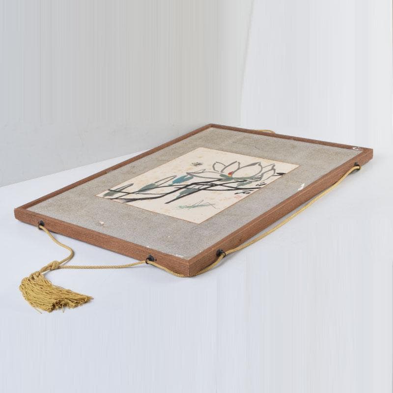 中国　斉白石　水墨画　花昆虫図　額装　N　8565A