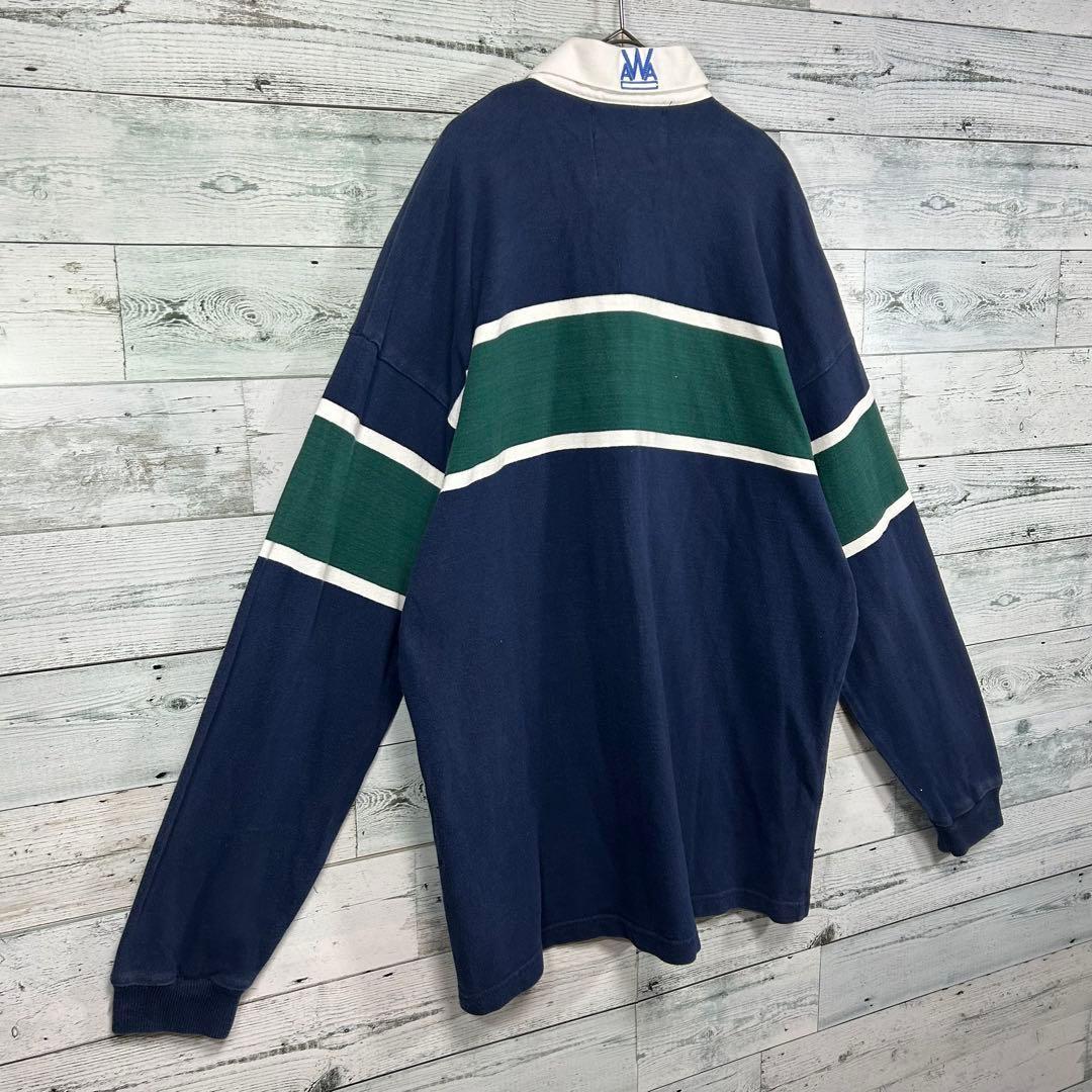 Columbia Knit ラガーシャツ XL ネイビー グリーン 90s