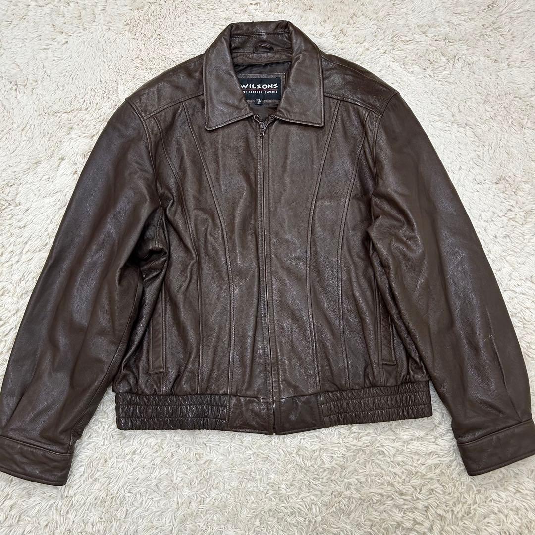 ウィルソンズ ブルゾン レザージャケット ブラウン XL 短丈 襟付き 大きめ