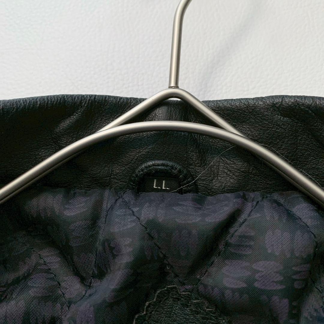 【ダッフル】レザージャケット 中綿キルティング裏地 リブ ジップアップ 黒