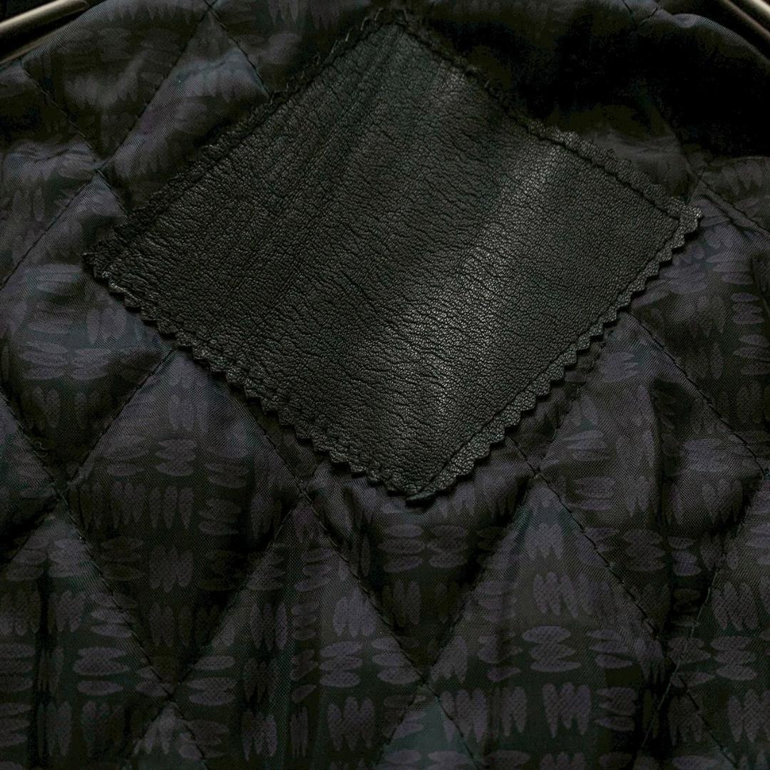 【ダッフル】レザージャケット 中綿キルティング裏地 リブ ジップアップ 黒