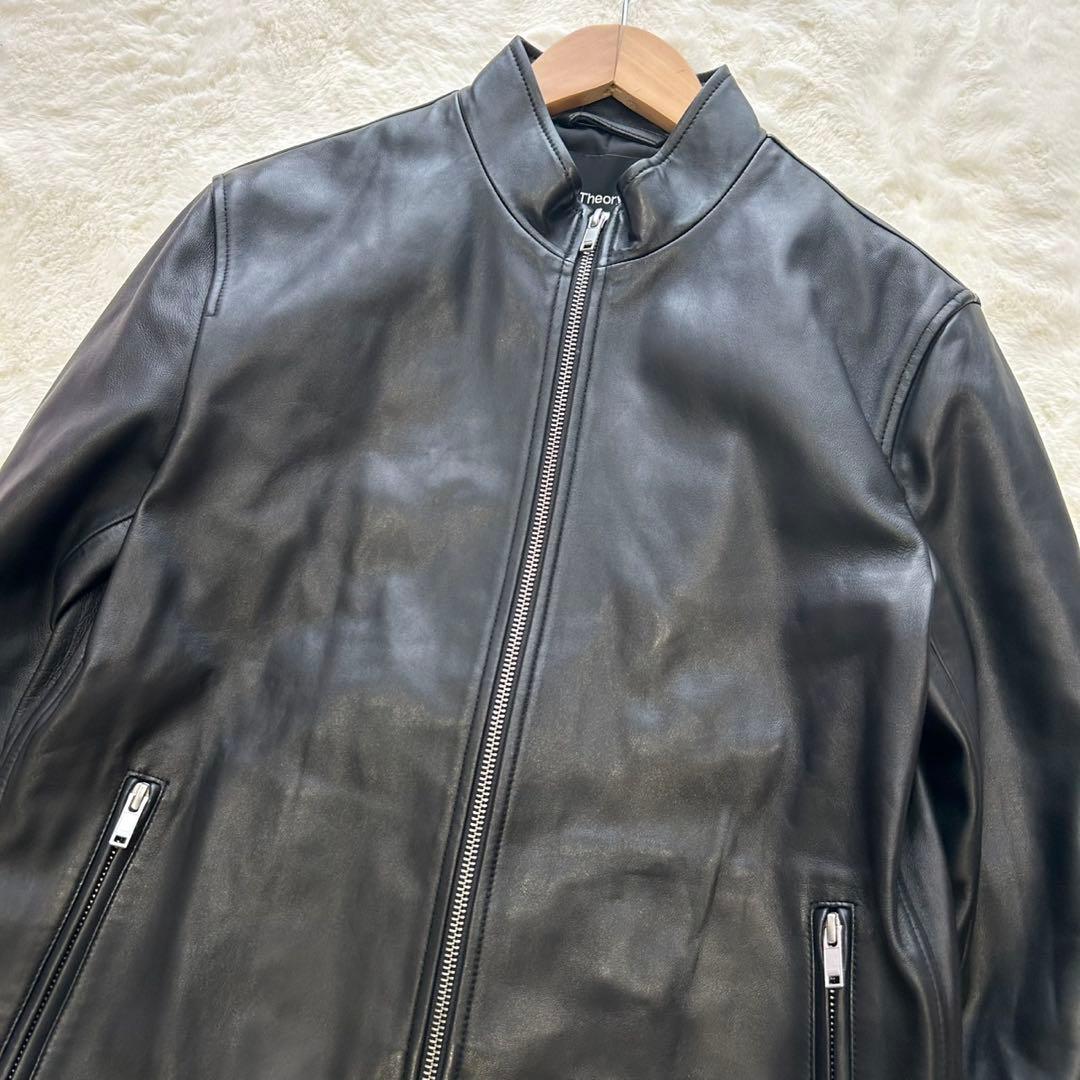 【美品】定価15万Theory 高級 ラムレザージャケットライダース 黒