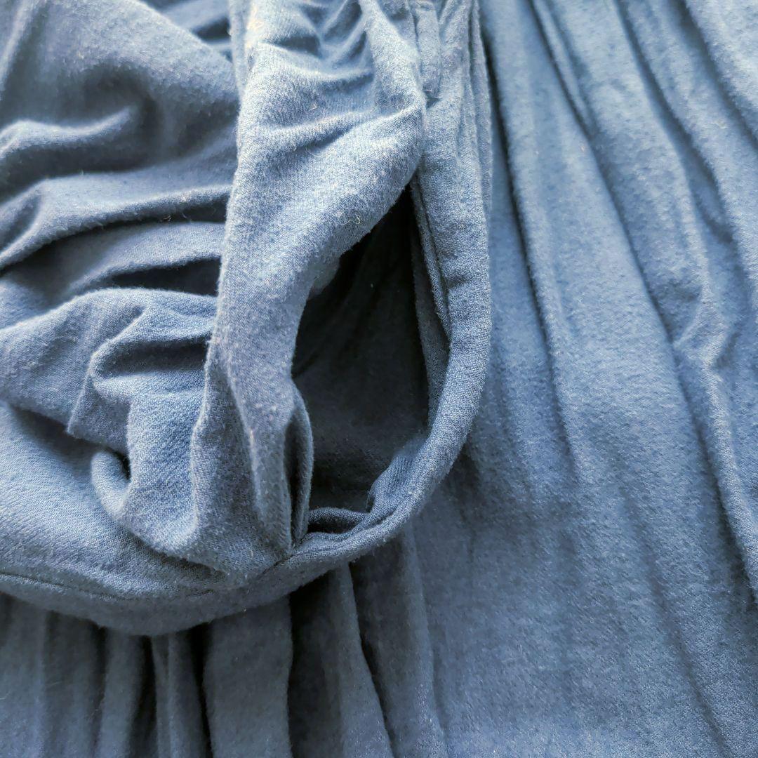 TSUHARU 刺繍タックギャザーワンピース 格子花柄 フリル袖 F 青紺